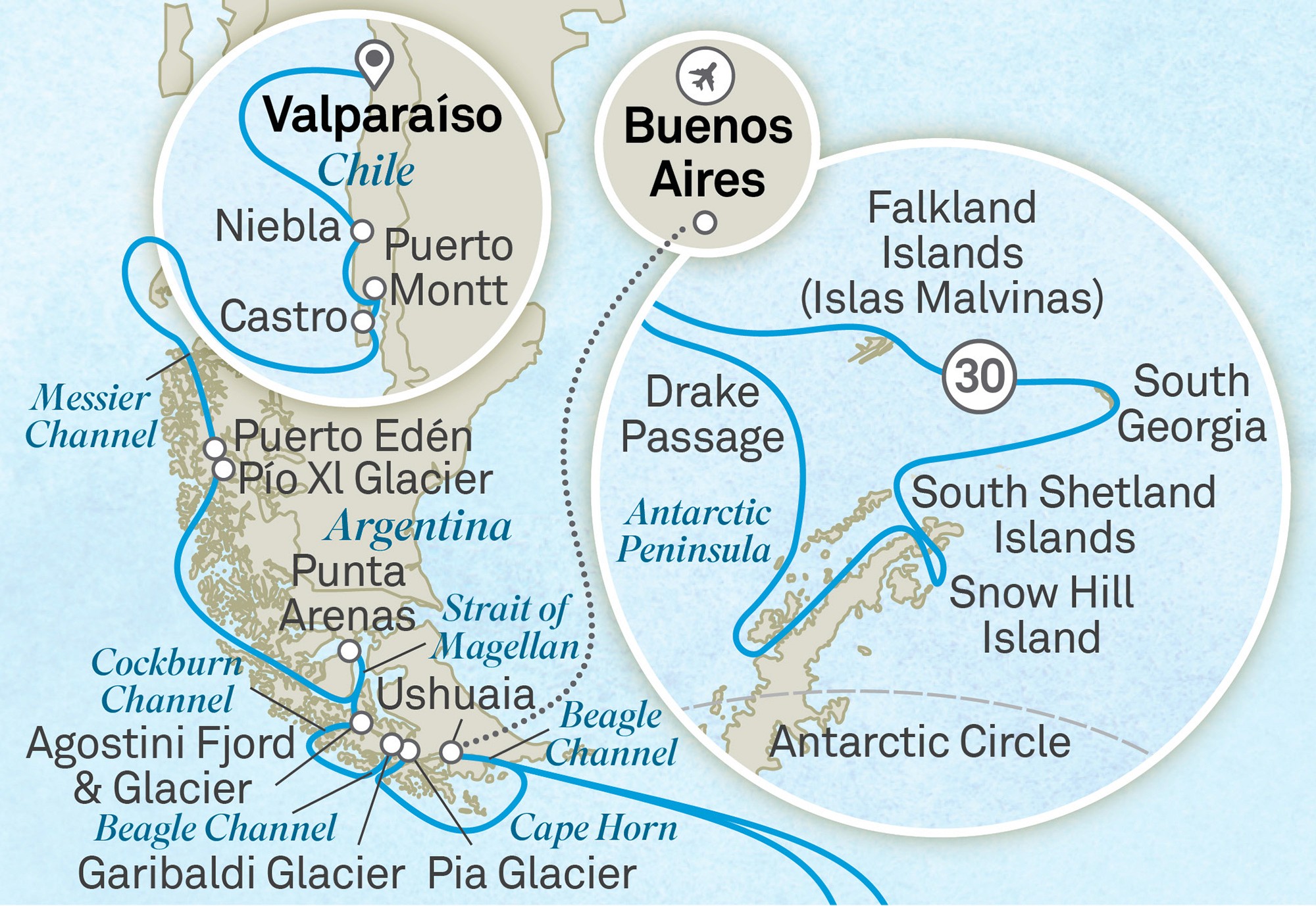 Ultimate Chilean Fjords, Glaciers & Antarctic Wildlife Explorer Route