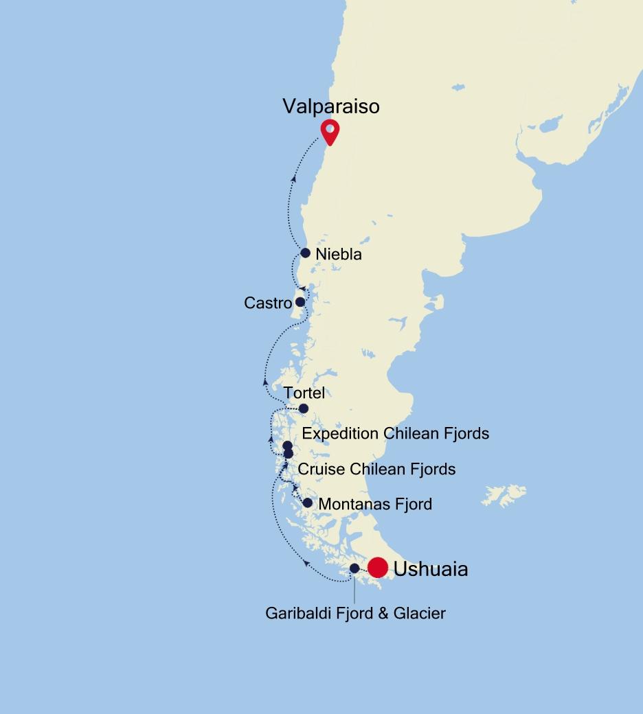 Ushuaia to Valparaiso Route