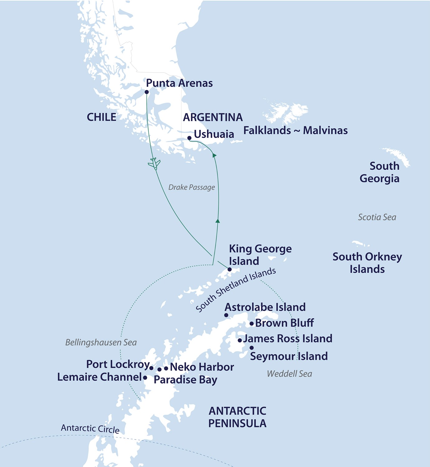 Wild Antarctica featuring the Weddell Sea: In Partnership with New Scientist Discovery Tours Route