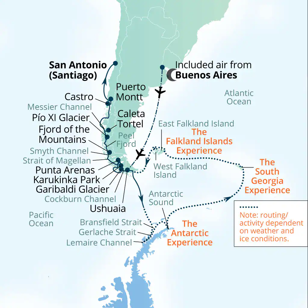 35-Day Chilean Fjords & Antarctica Route