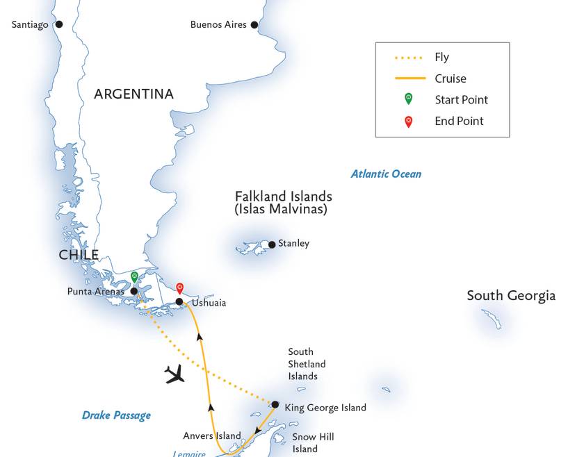 Antarctic Express: Fly South, Cruise North Route