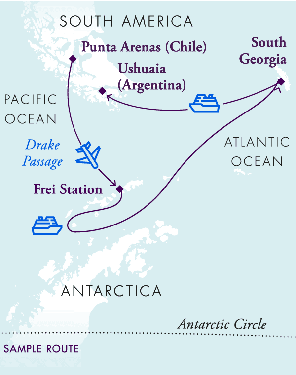 Antarctica & South Georgia Air-Cruise Route