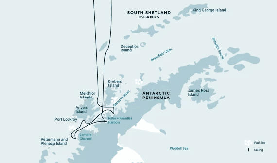 Antarctica Whale Watching Discovery and Learning Voyage Route