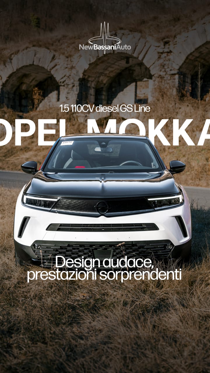 Storia social di New Bassani Auto sull’Opel Mokka bianca con cofano nero: «1.5 110CV diesel GS Line, design audace, prestazioni sorprendenti»