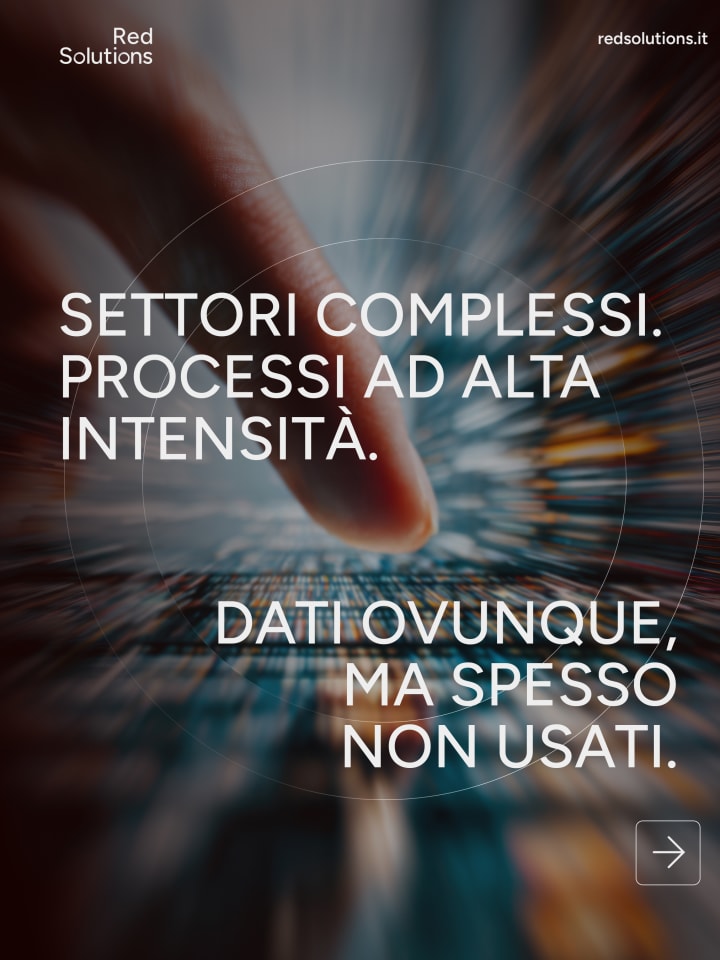 Post «Settori complessi. Processi ad alta intensità» e «Dati ovunque, ma spesso non usati», con un dito che tocca uno schermo ripreso in mosso