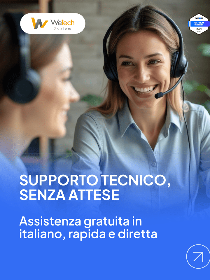 Post «Supporto tecnico, senza attese: assistenza gratuita in italiano», con due addette in cuffia