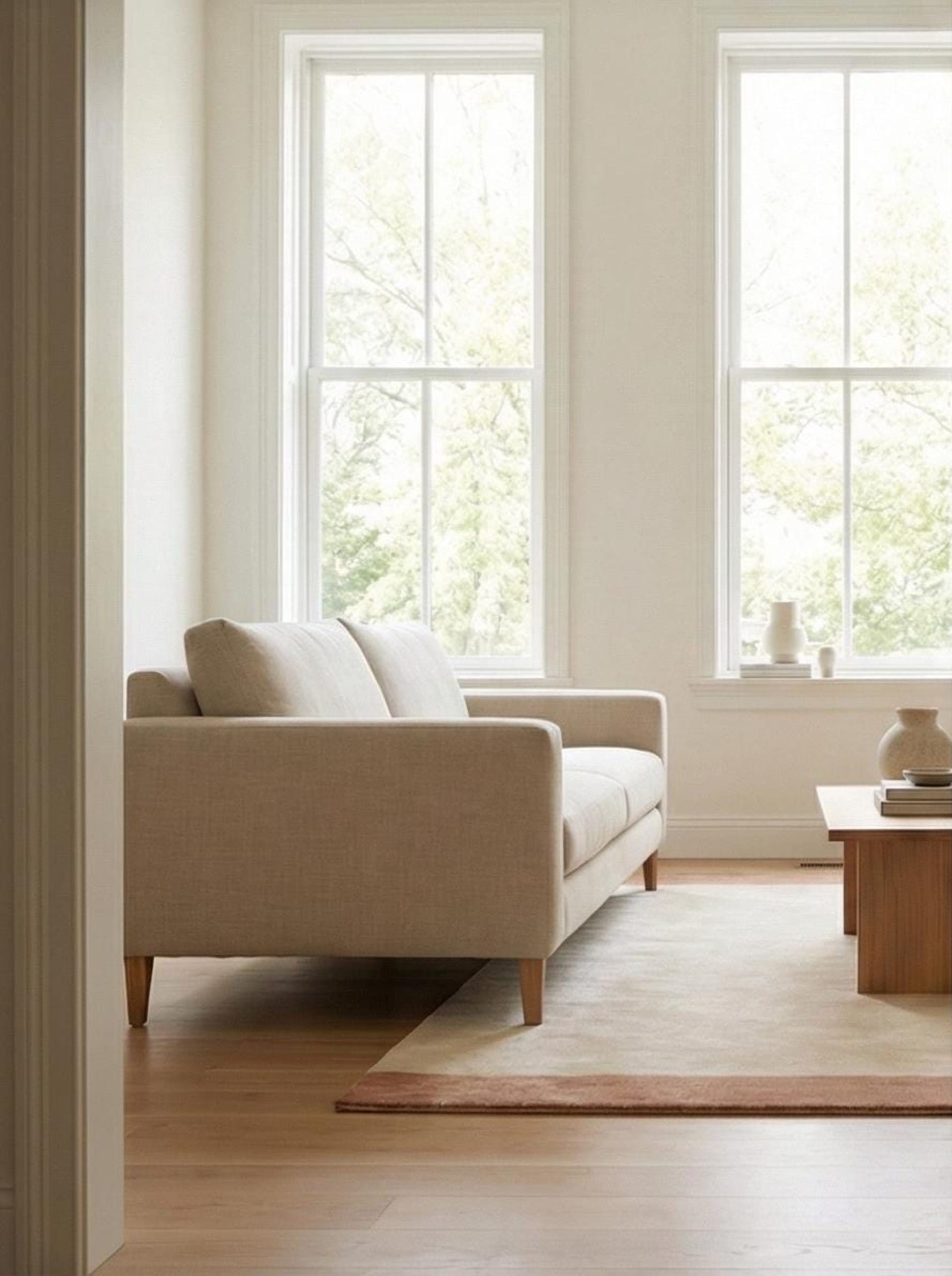 Hand-Tufted New Zealand Wool Rug, Beige & Terracotta Border