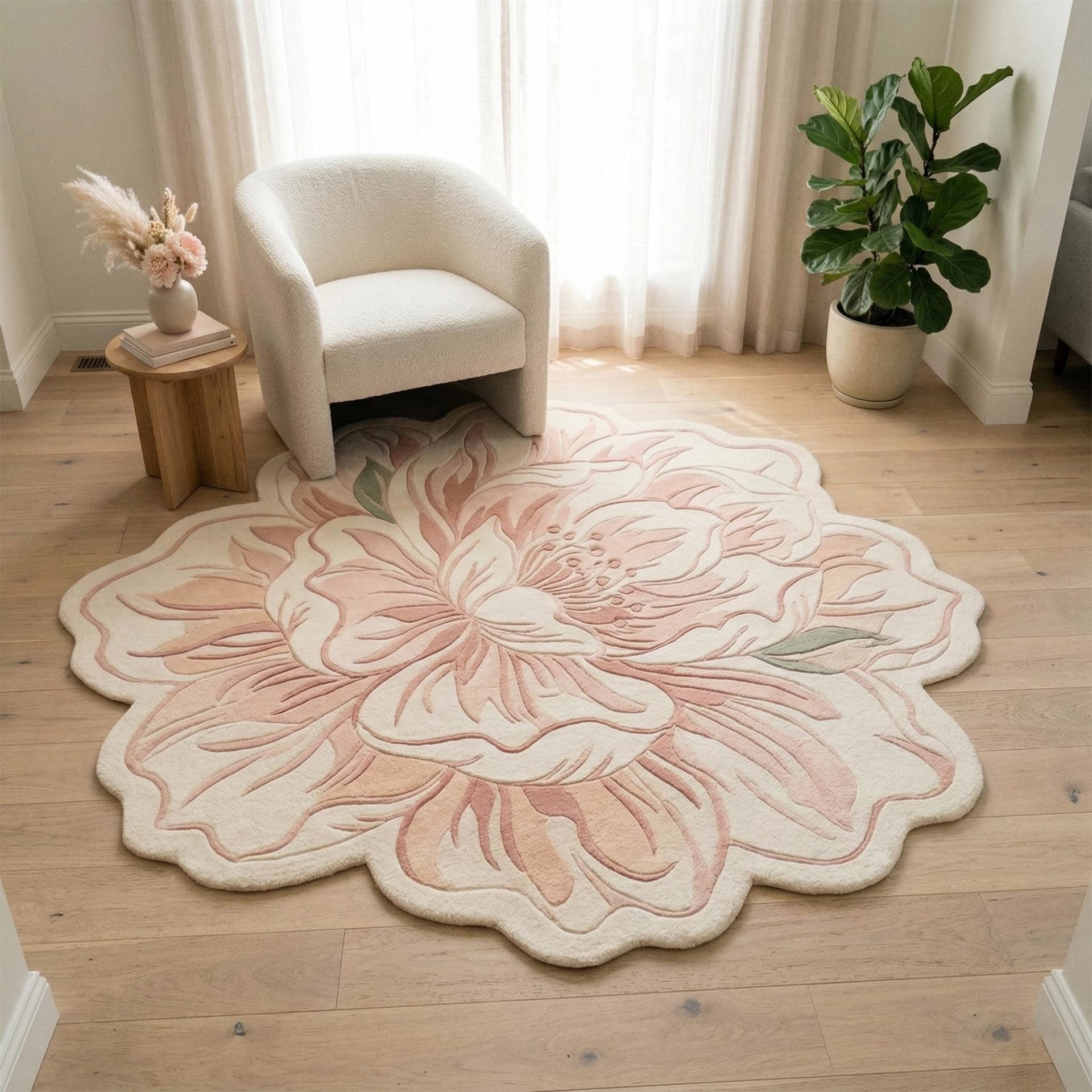 Blush Peony Bloom Shaped Rug