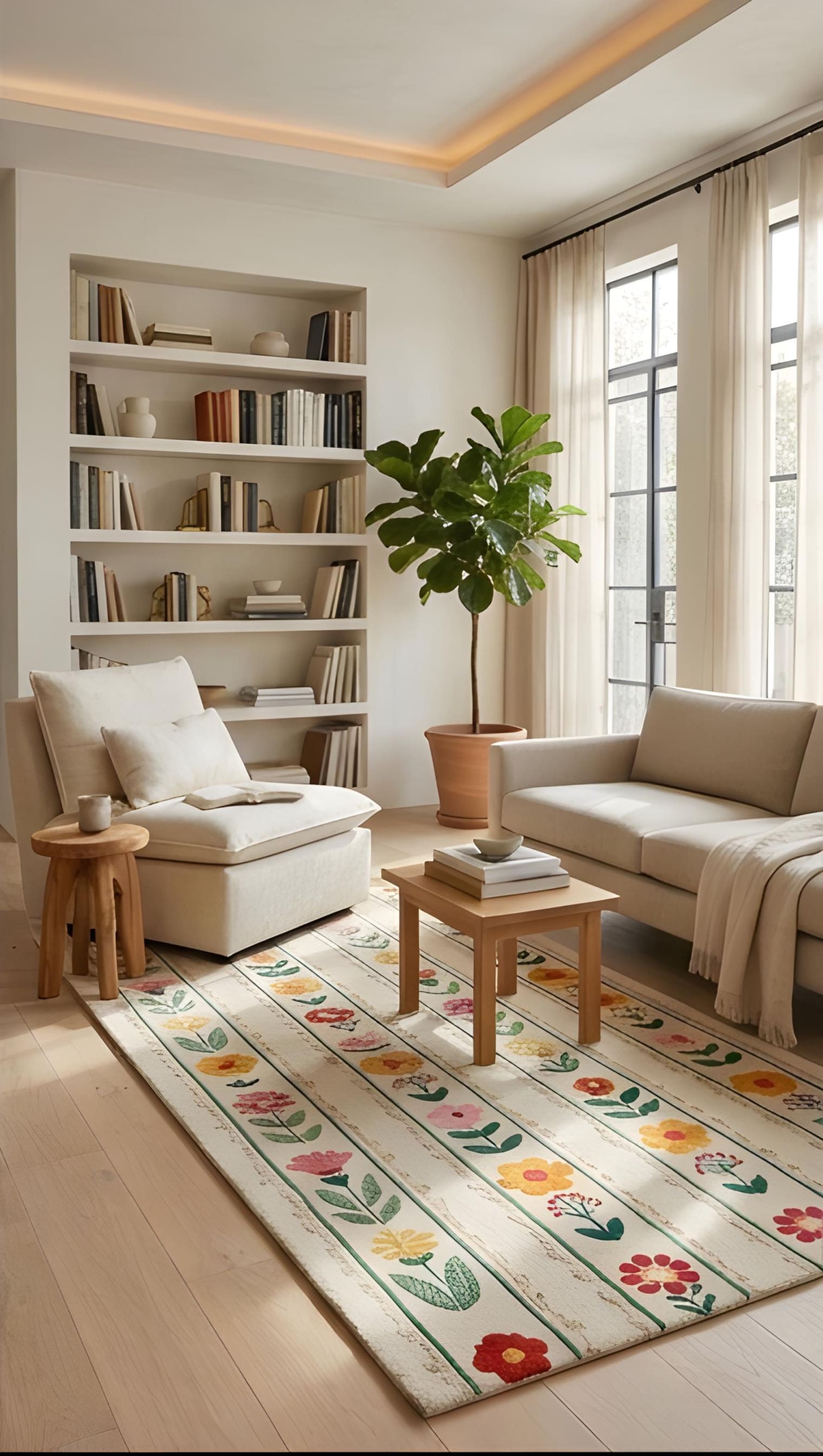 Ivory Folk Bloom Wool Runner