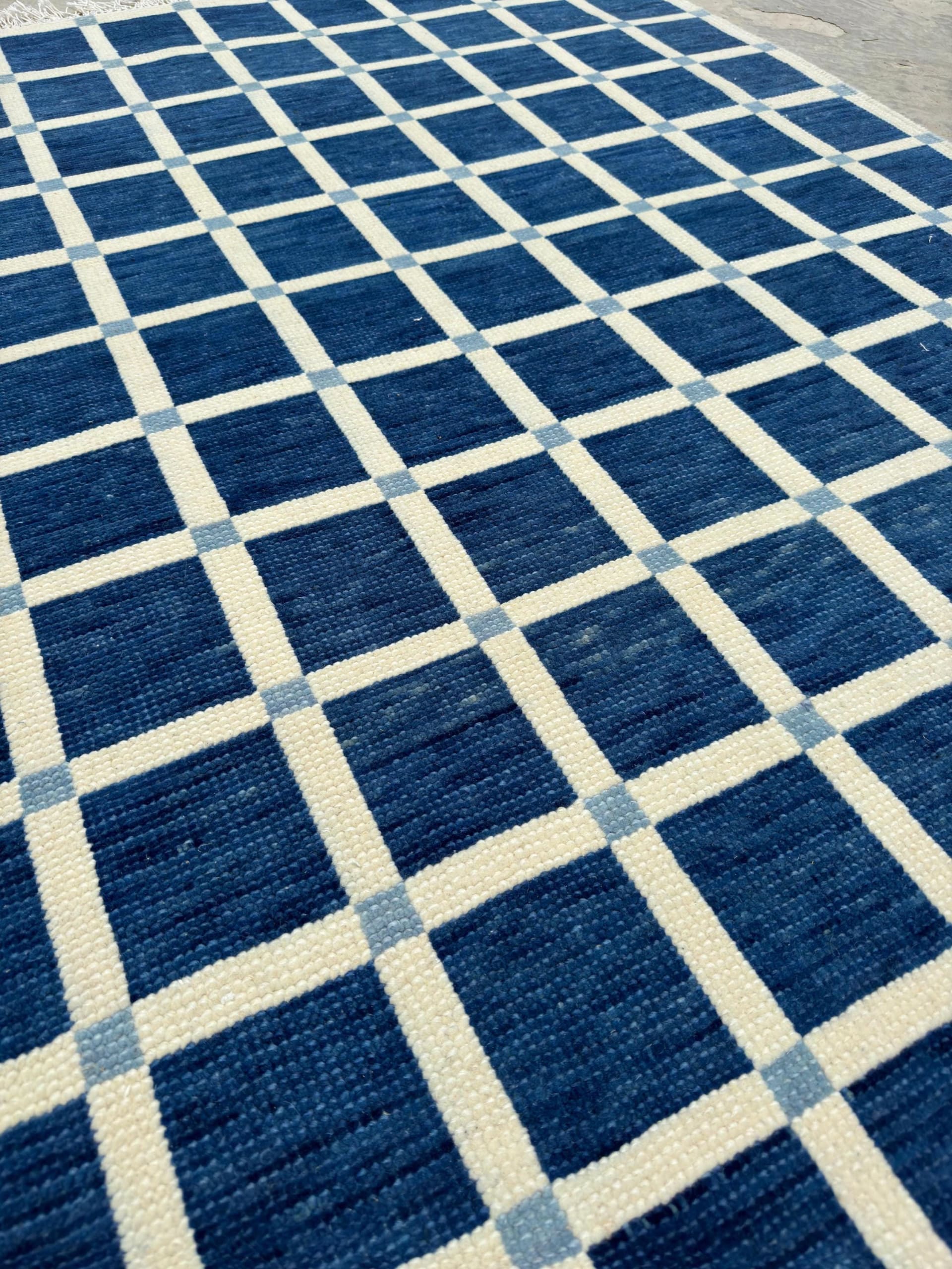 Navy Heritage Check Wool Rug