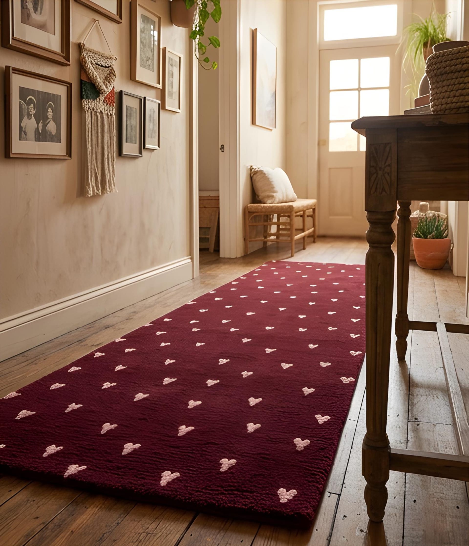 Burgundy Heart Hallway Runner