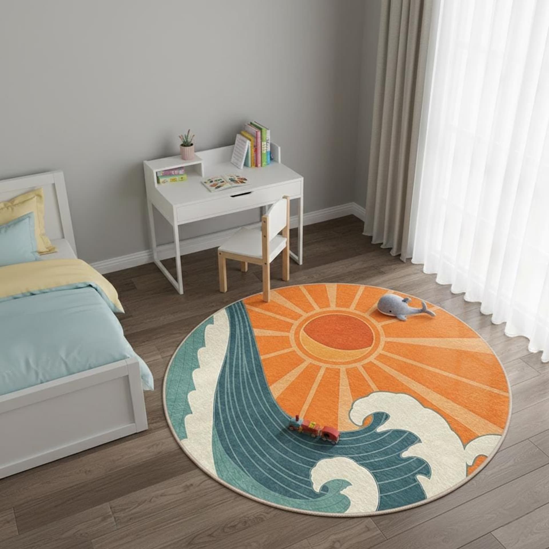 Sun Waves Teal Ocean Round
