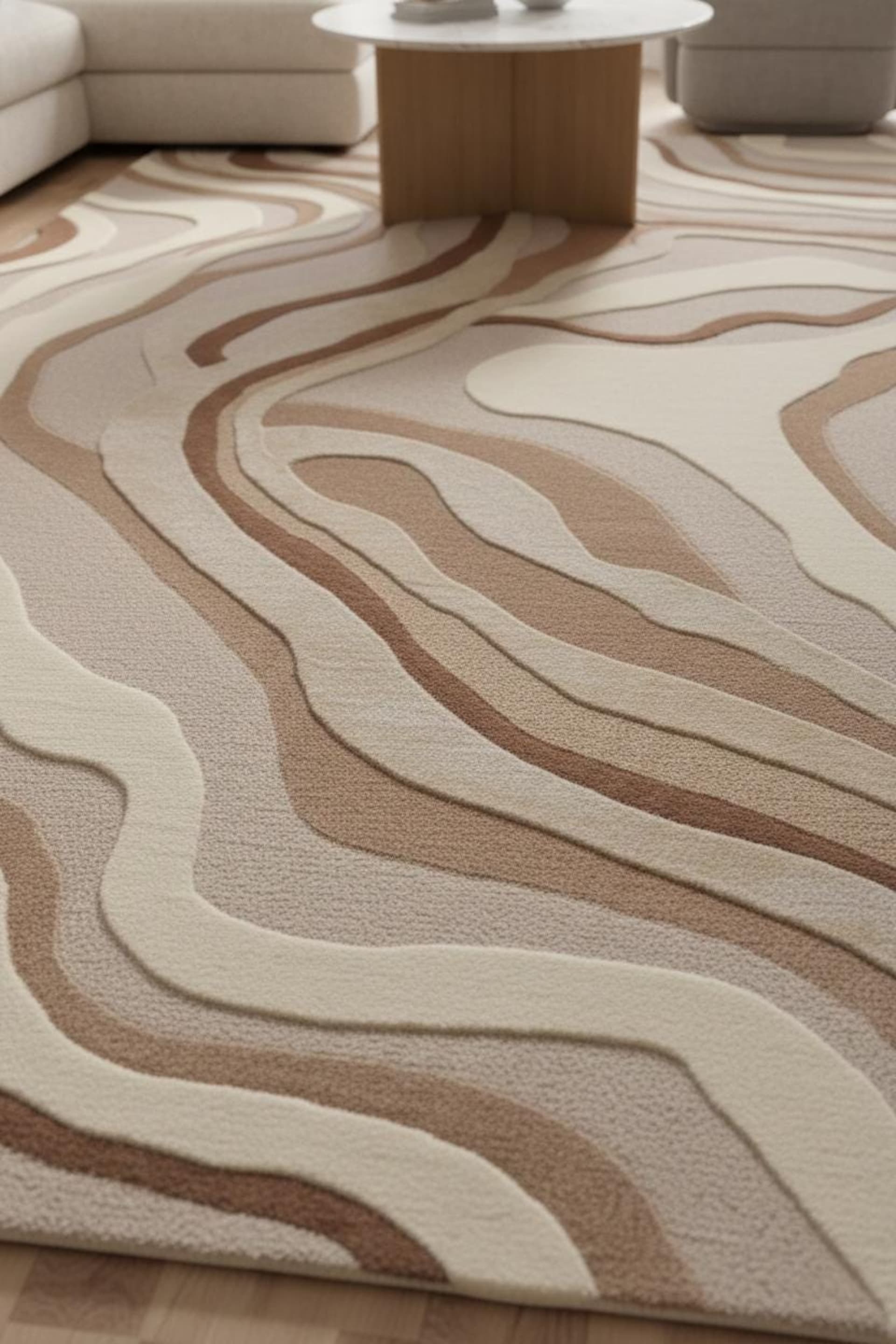 Ivory Taupe Wavy Dunes Rug