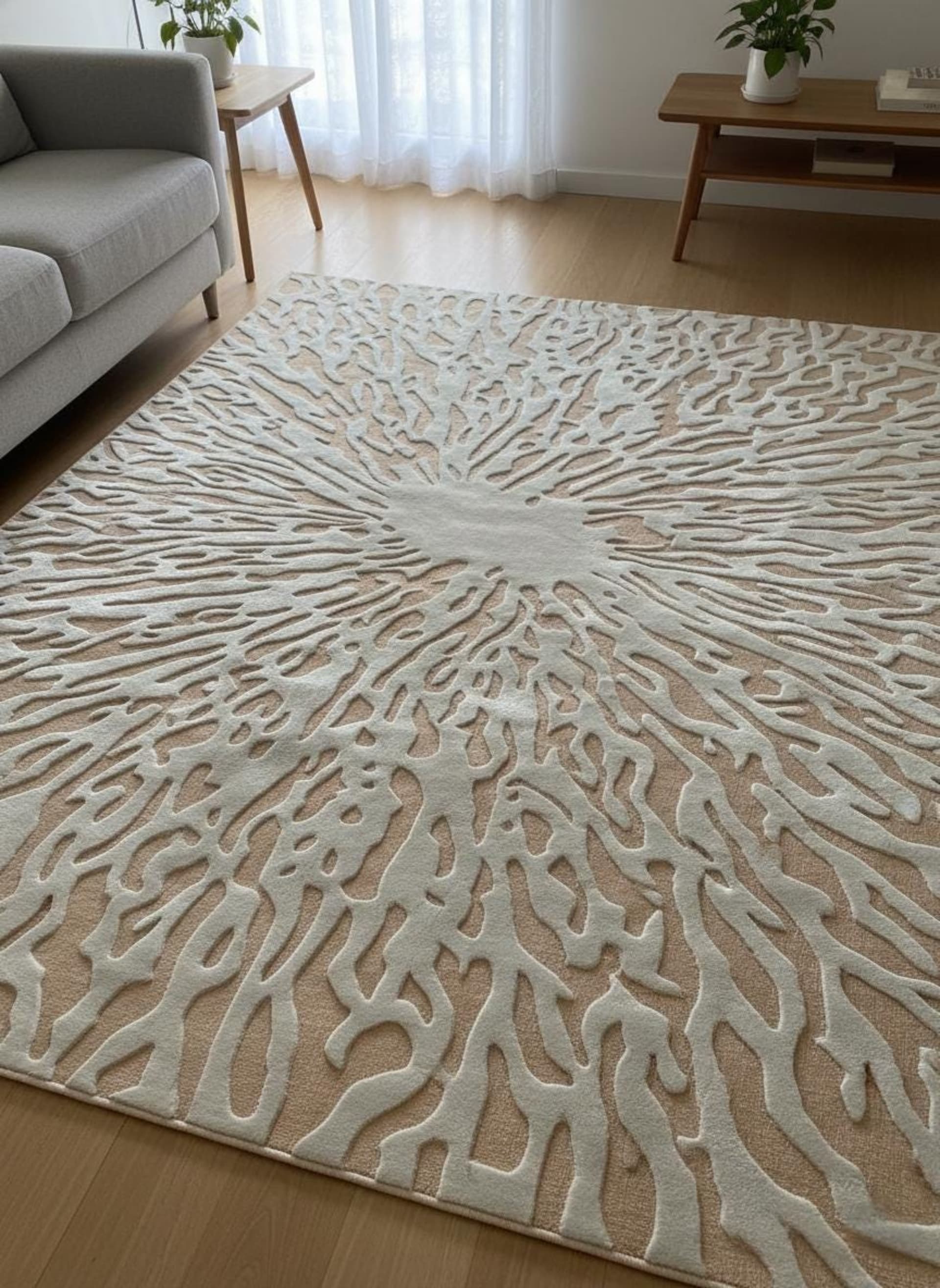 Ivory Branching Sculptural Wool Rug