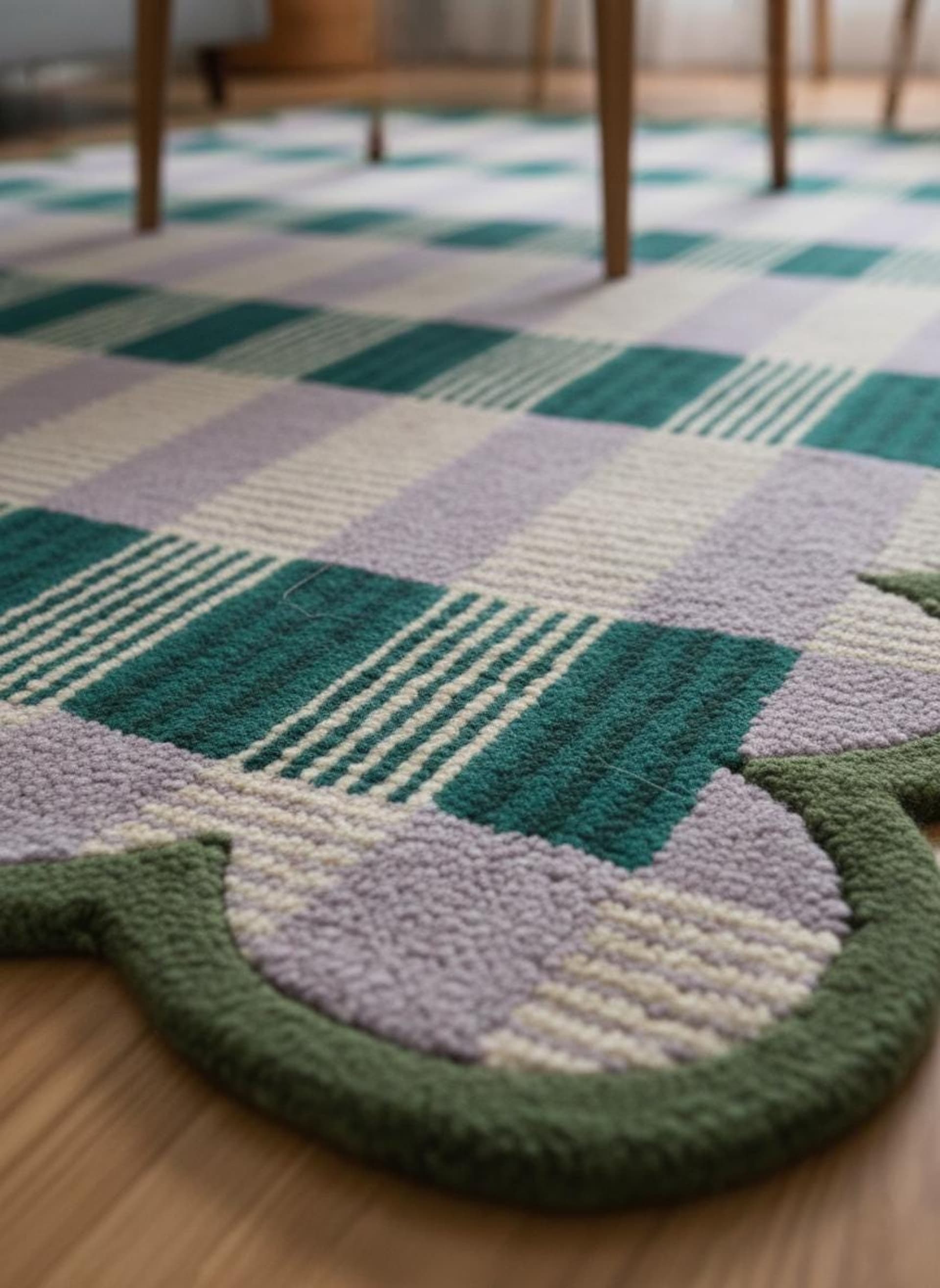 Green Lavender Scallop Plaid Rug