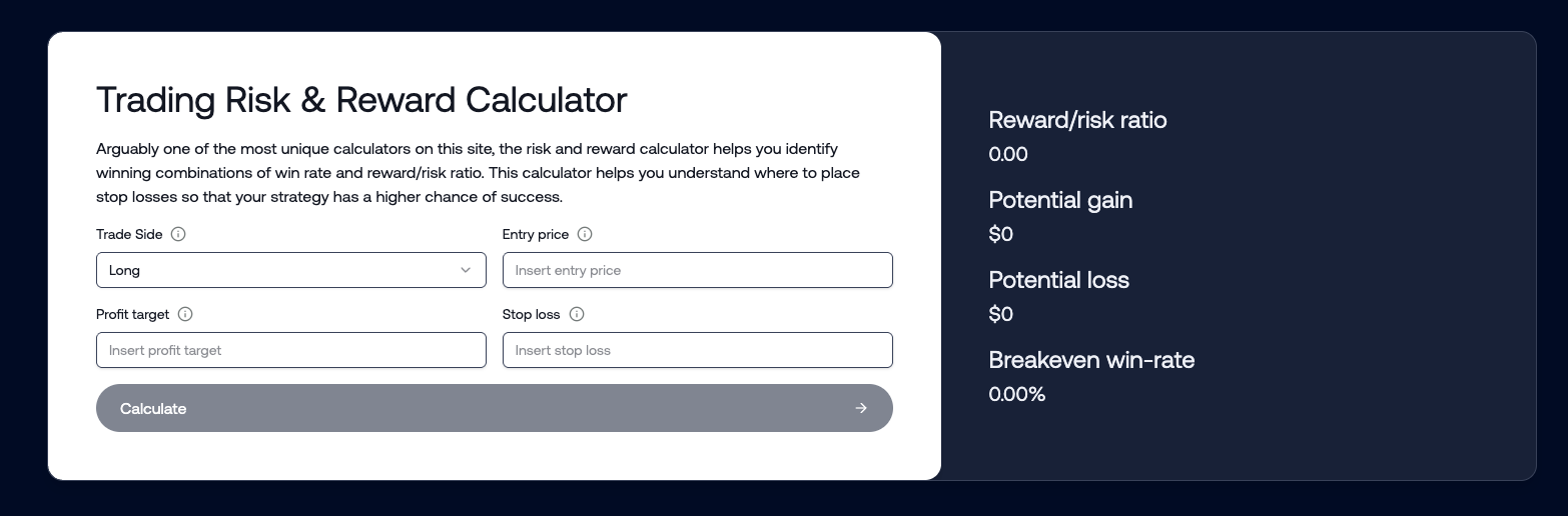 Risk-to-Reward Ratio Calculator screenshot