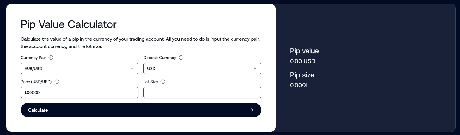 Pip Value Calculator screenshot