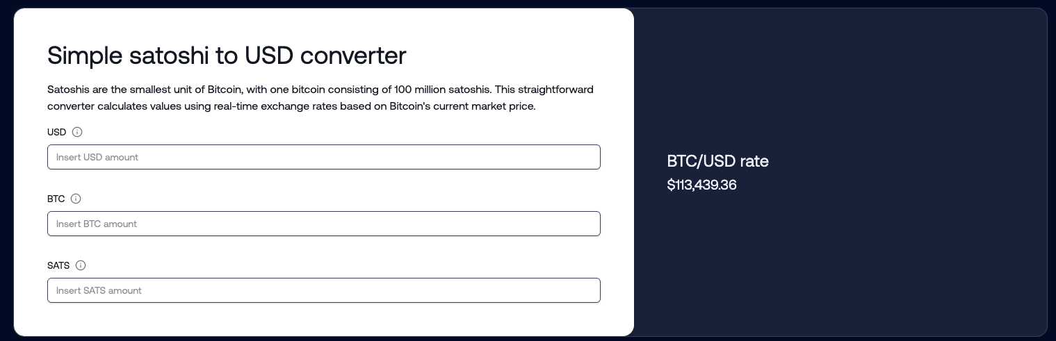 Satoshi to USD Converter screenshot