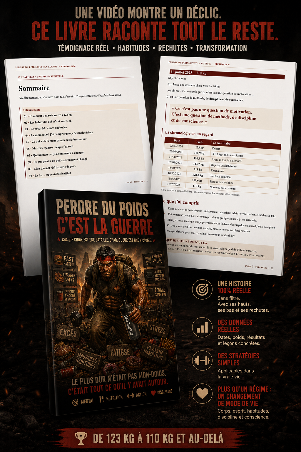 Aperçu visuel du contenu de l’e-book Perdre du poids, c’est la guerre