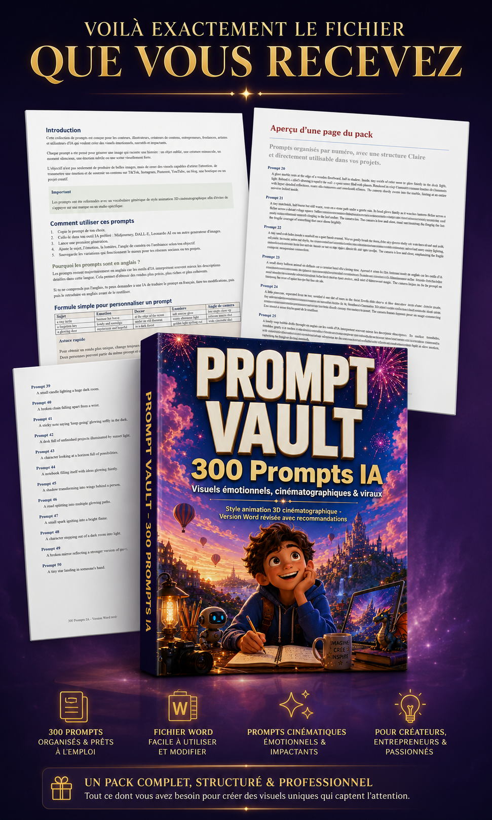 Aperçu du contenu du pack 300 Prompts IA