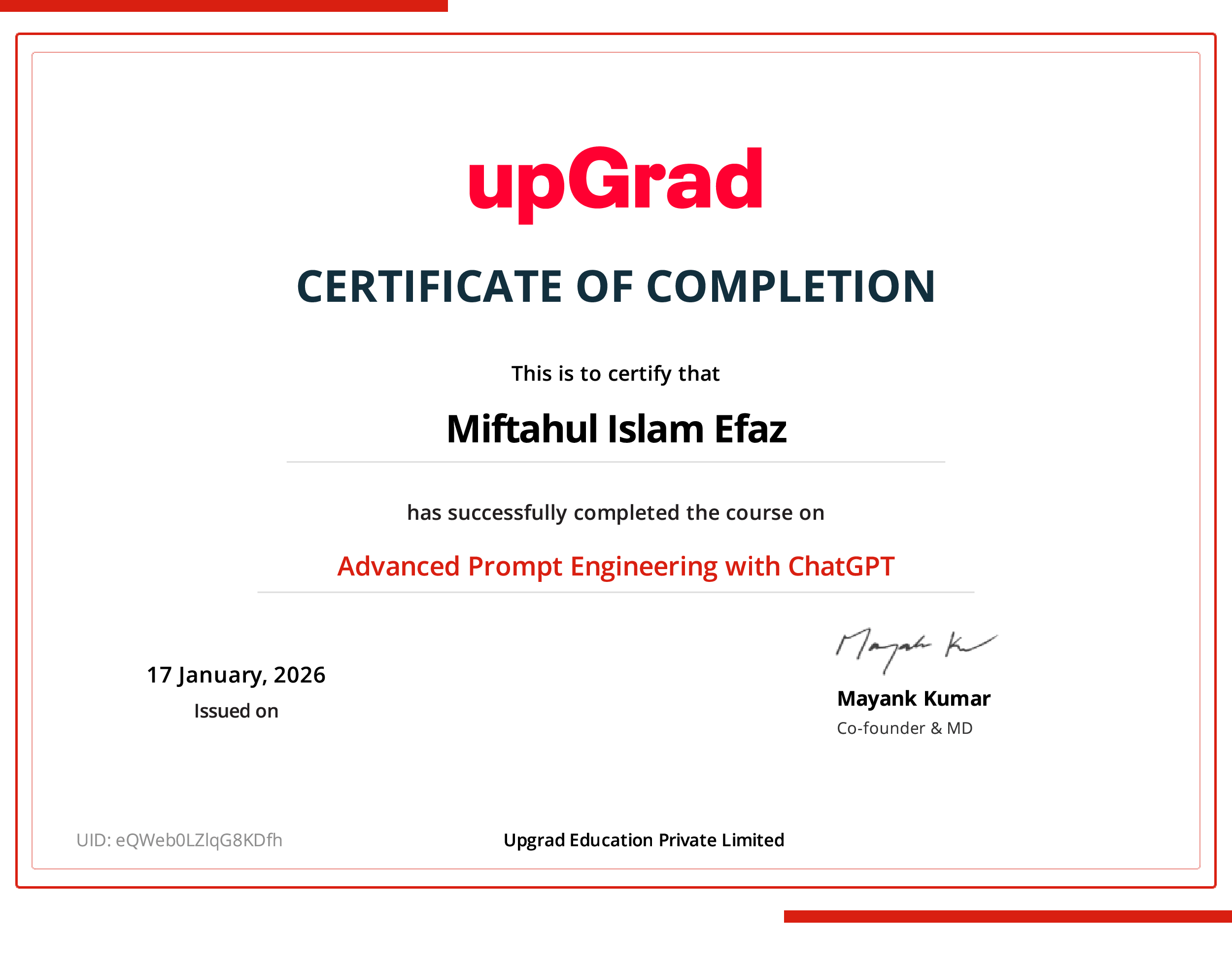 Generative AI Masterclass Certificate