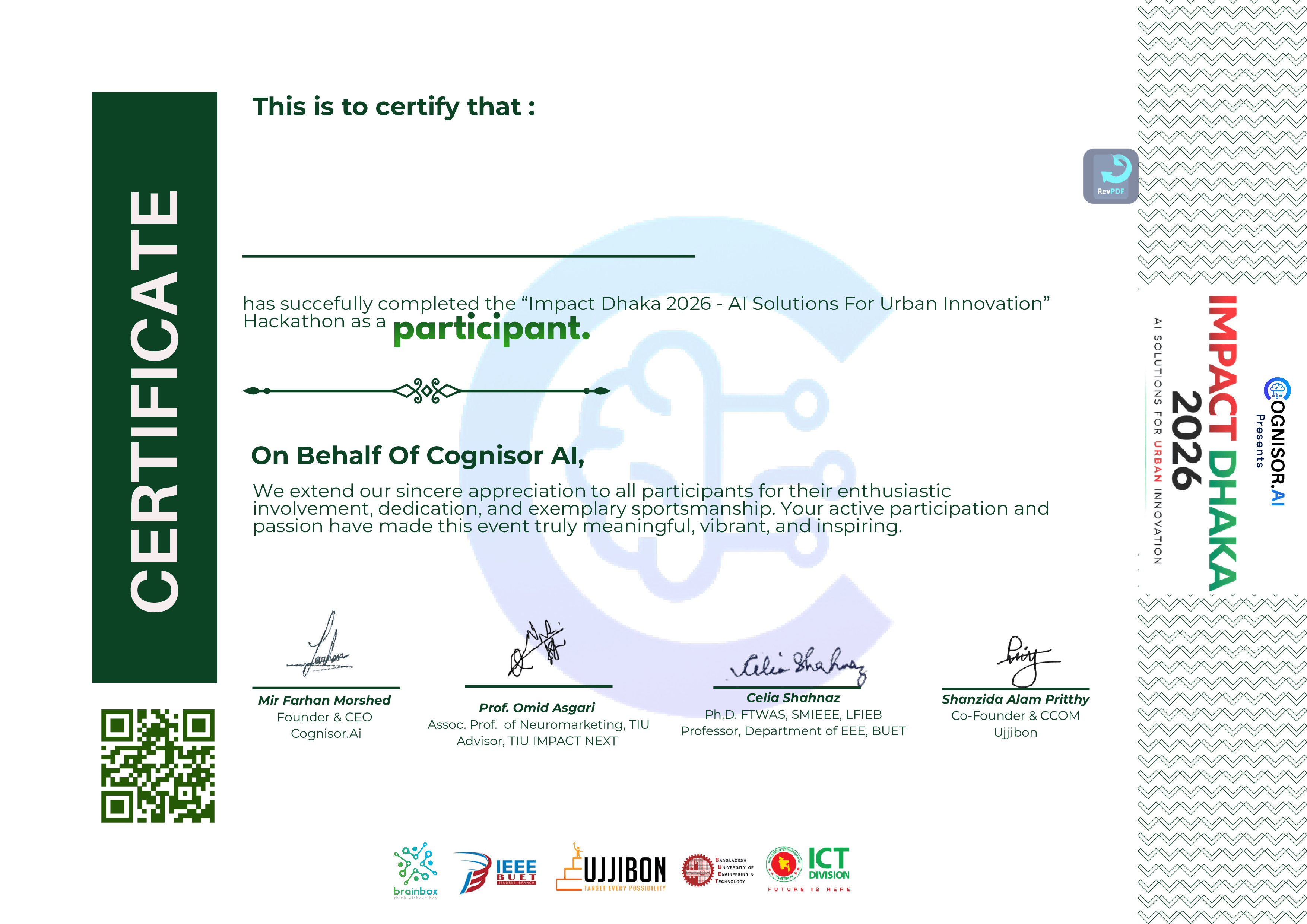 Impact Dhaka Winner Certificate