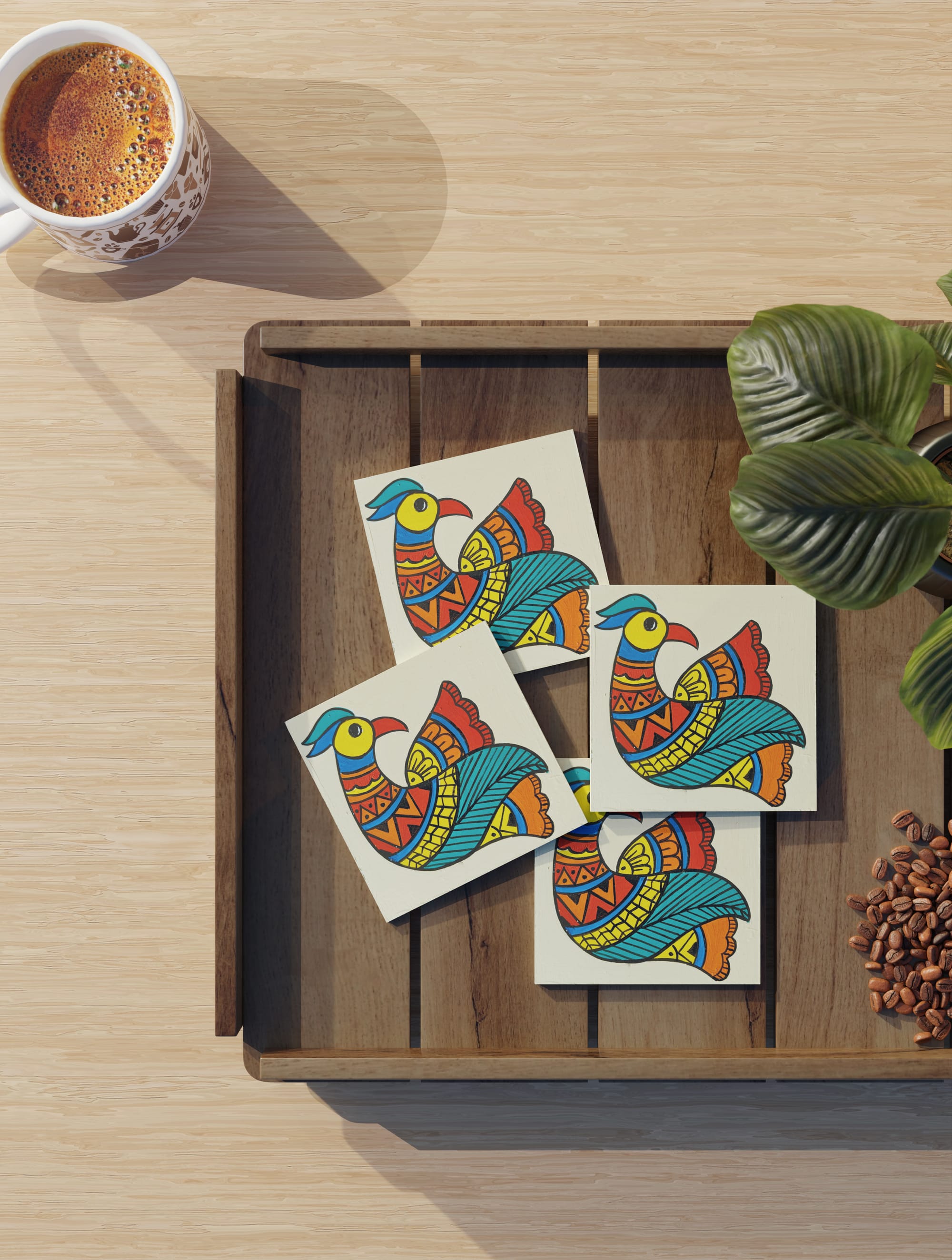 Madhubani Bird Coasters - Set of 4