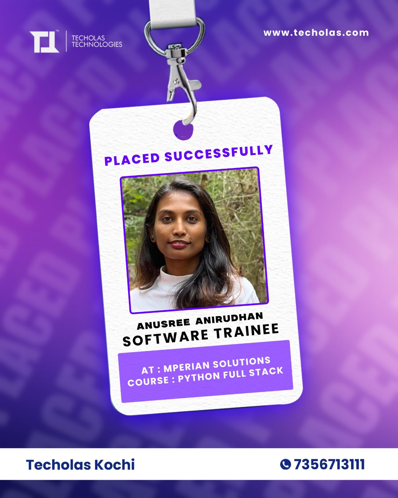 Career Launched! Anusree Joins as Software Trainee!