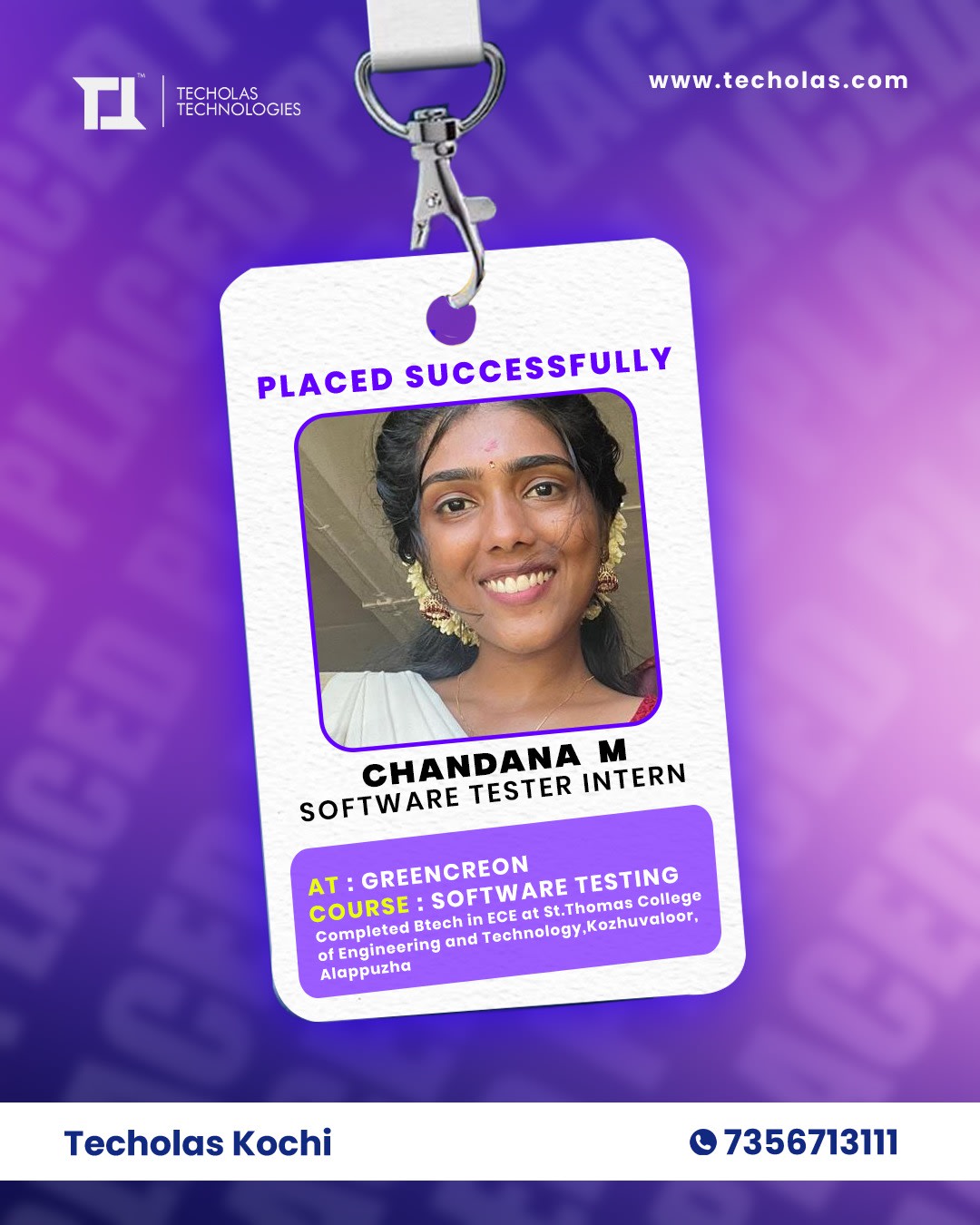 Trained to Test, Ready to Shine – Chandana Placed as Software Tester!