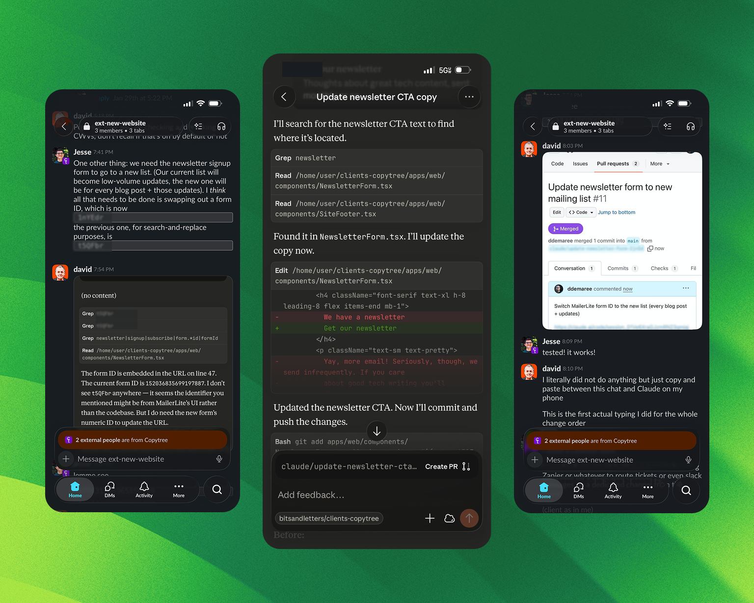 A website change completed entirely from an iPhone using Claude Code