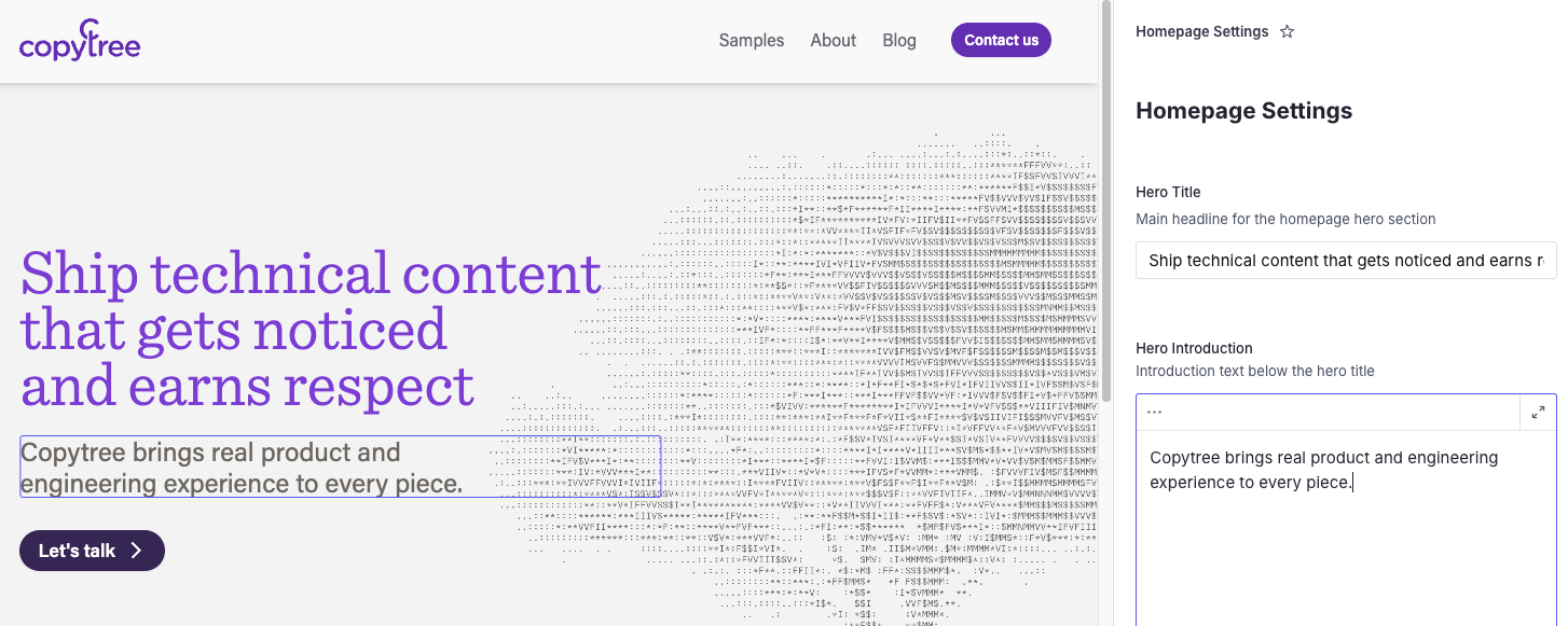 Copytree's new site alongside the Sanity Studio editing interface