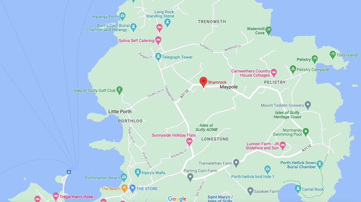 Map to Shamrock Accommodation Isles of Scilly