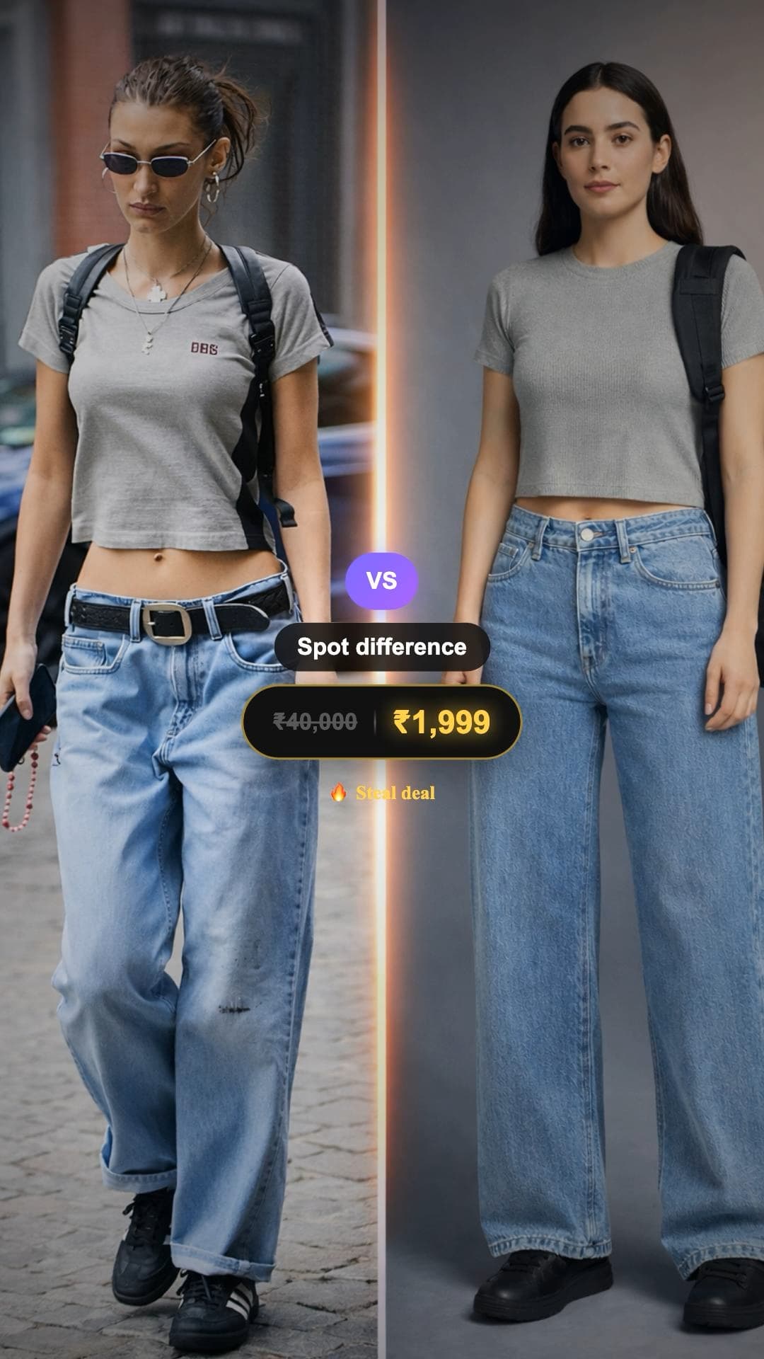 Bella Hadid casual streetwear outfit under ₹1,999 budget