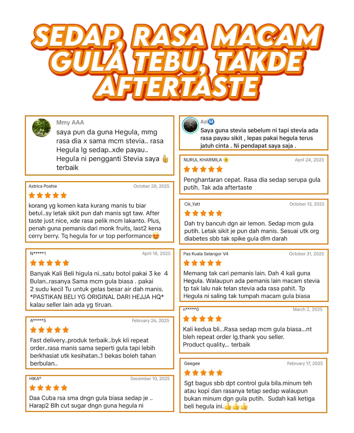 Feedback pengguna mengenai rasa Hegula