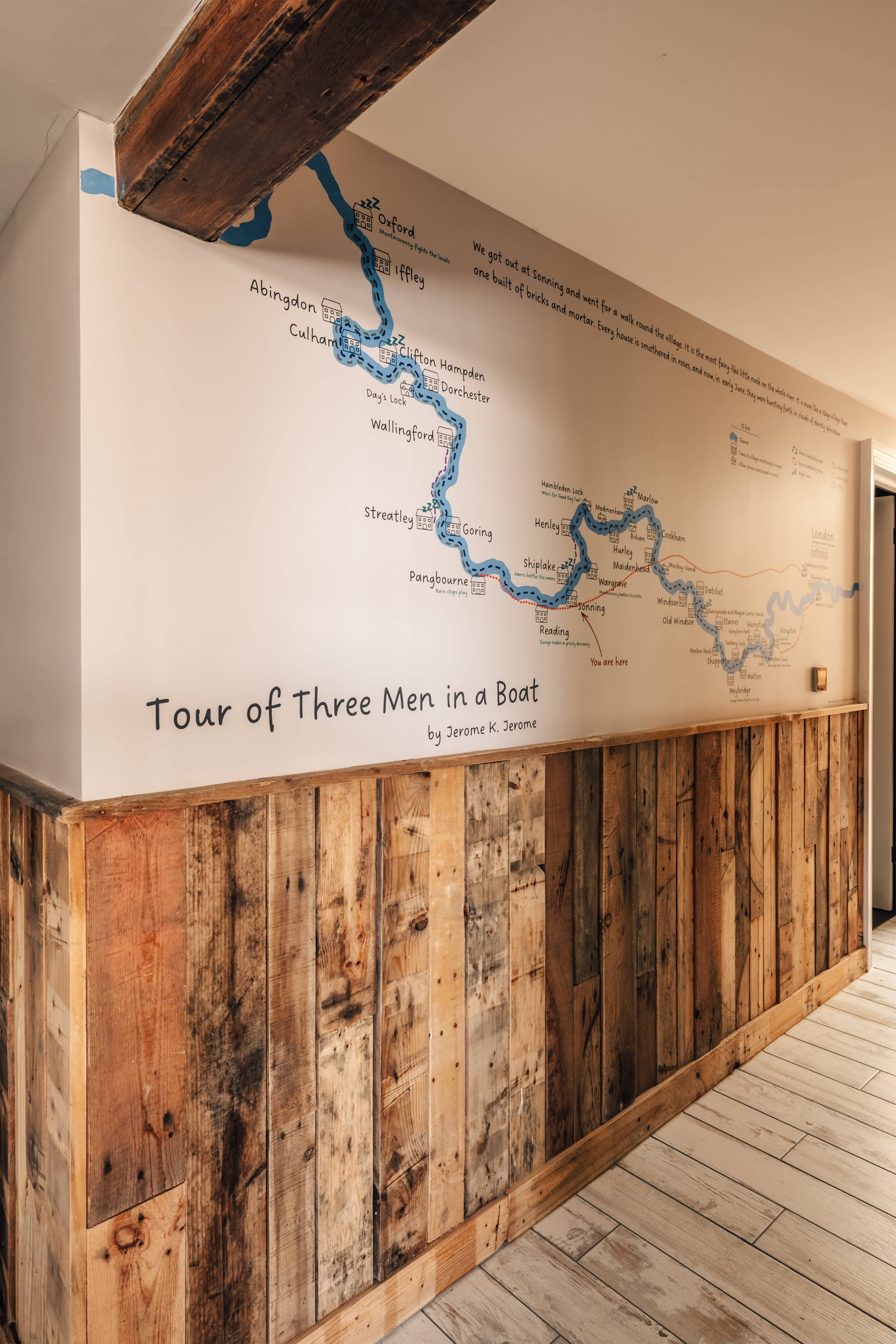 Three Men in a Boat Mural — Weir House Sonning, Sonning-on-Thames, Berkshire