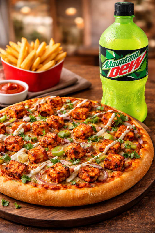 Tandoori Pizza, Fries & Cold Drink Combo