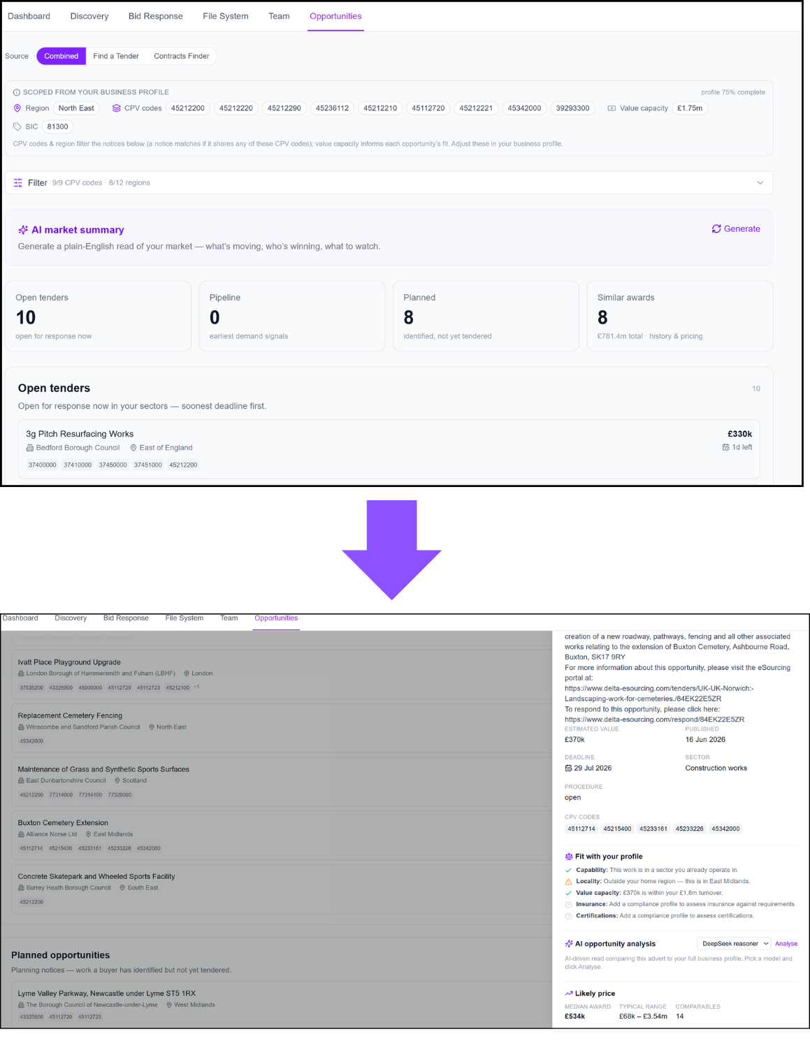 BuildBid opportunity discovery and AI fit analysis