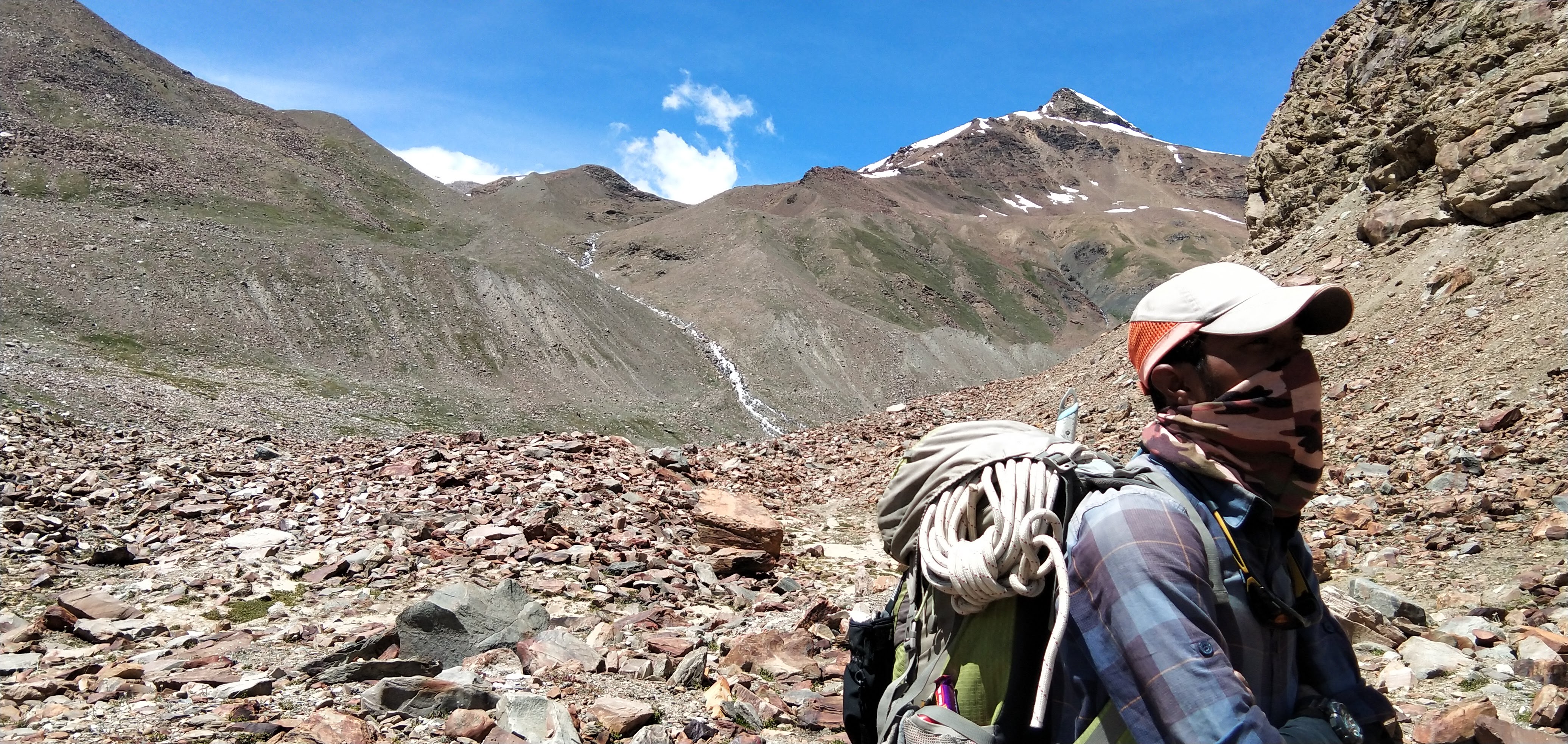 the descent route from Pin Parvati Pass towards Spiti