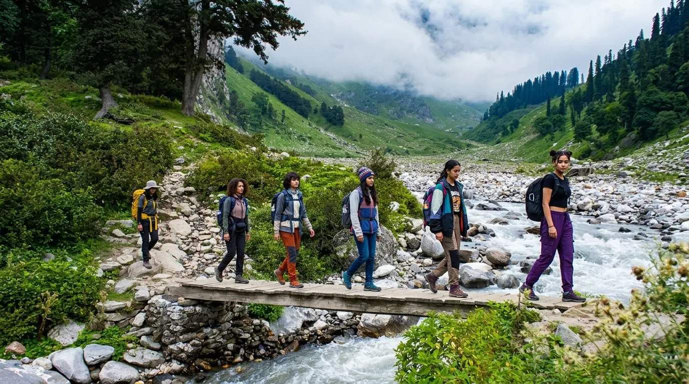 the wooden bridge crossing over rani nala before entering chika