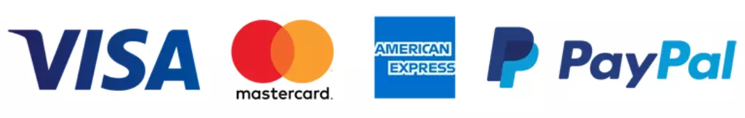 Visa, Mastercard, Amex, PayPal