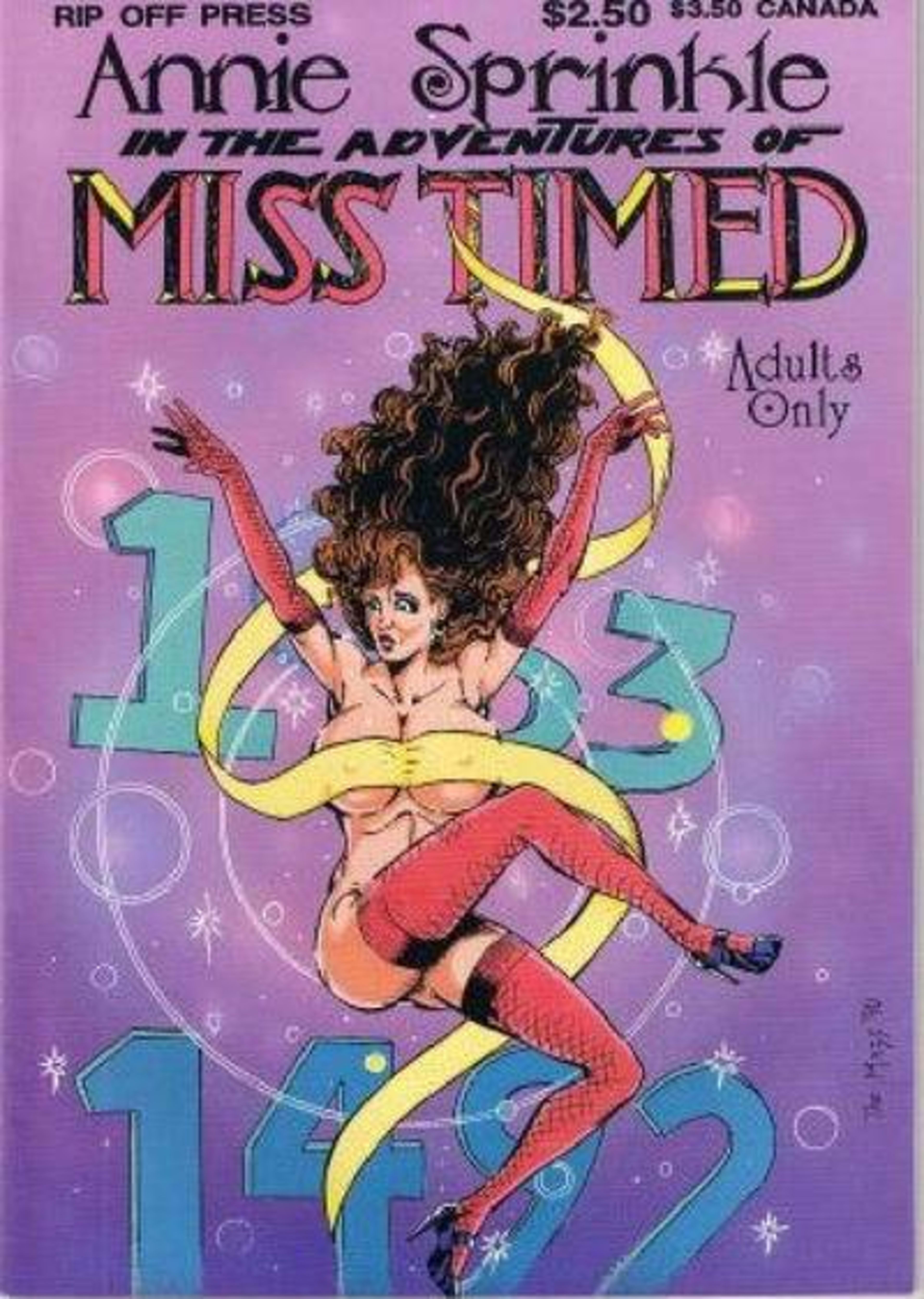 Annie Sprinkle in the Adventures of Miss Timed cover — © Rip Off Press