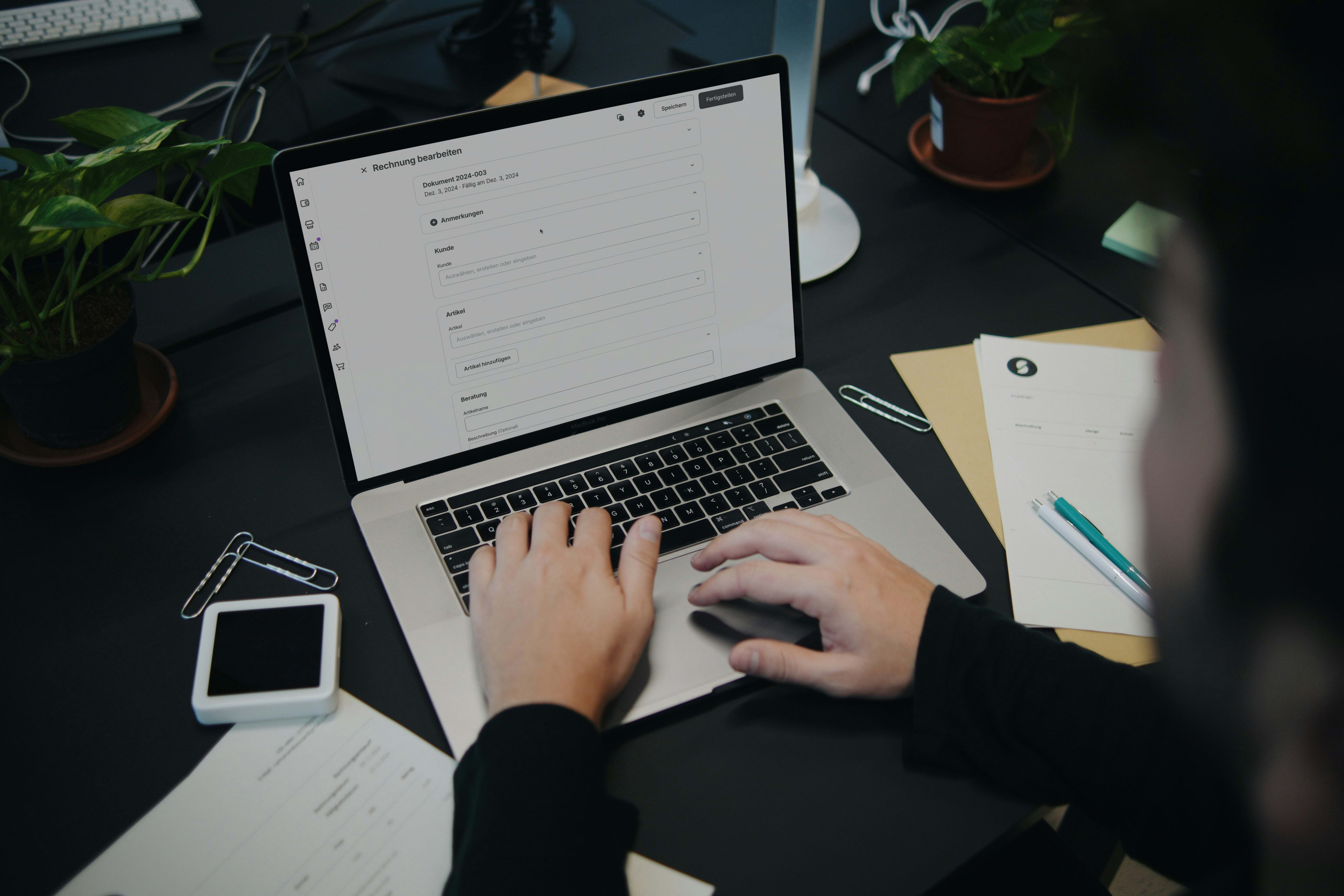 A workspace showcasing an online invoicing platform
