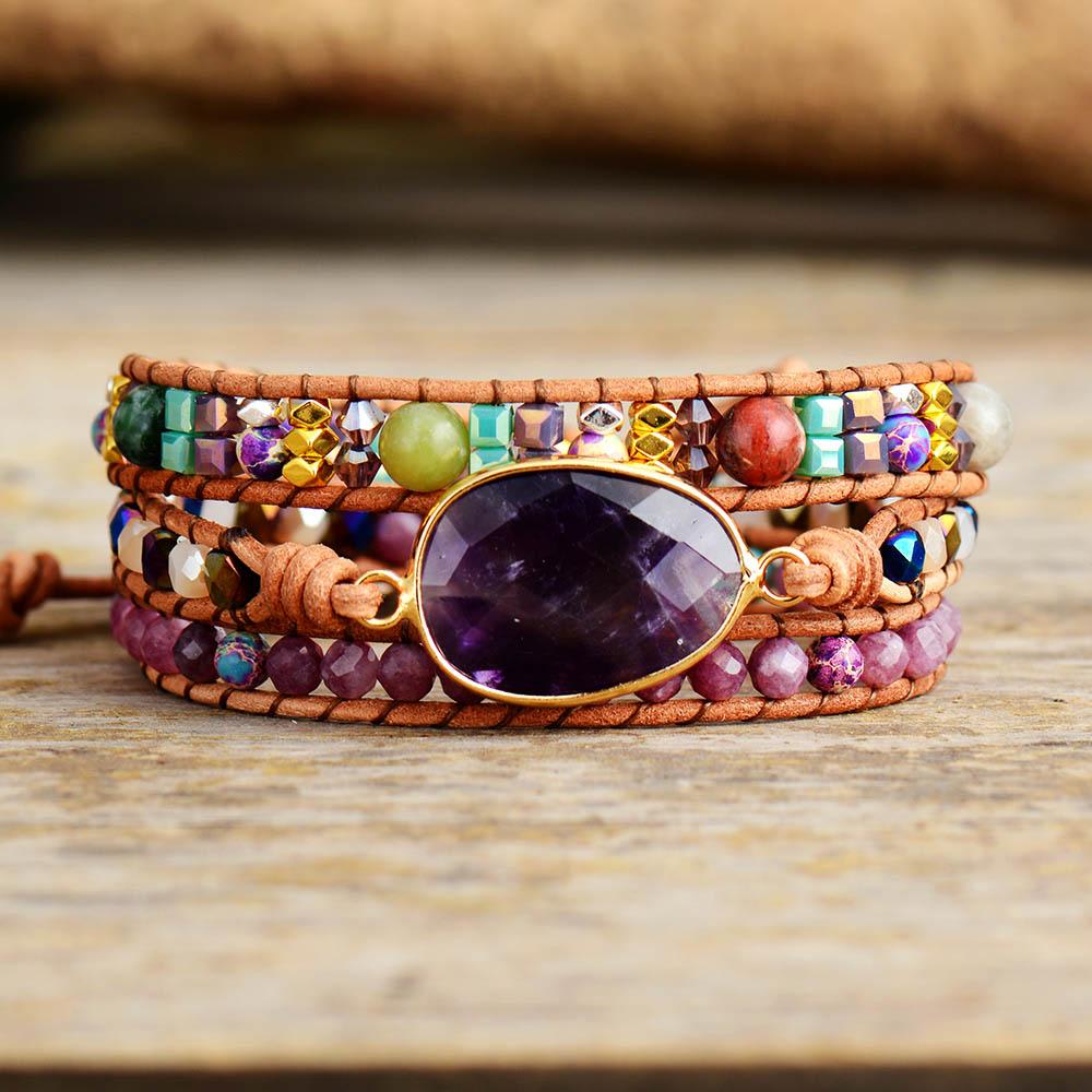 Amethyst Leather Wrap Bracelet