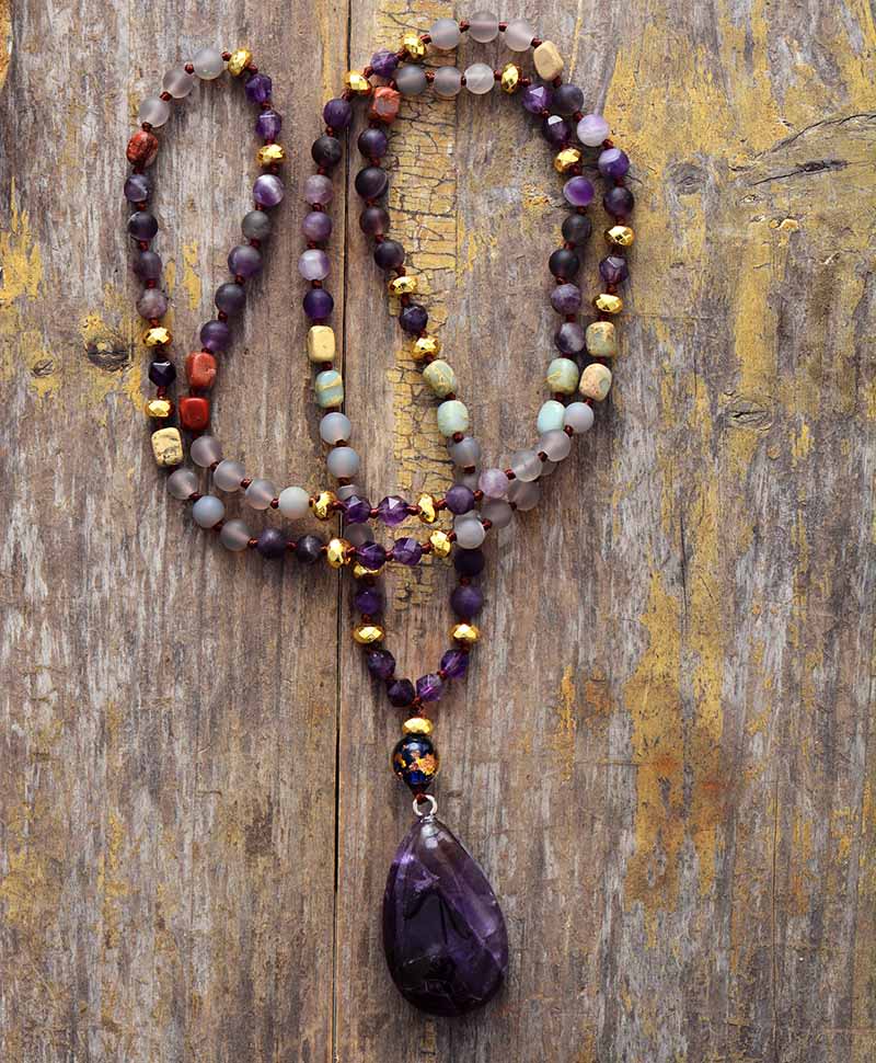 Viola Amethyst Pendant Beaded Necklace