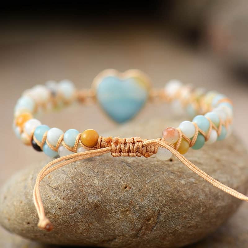 Amazonite Heart Braided Beads Bracelet