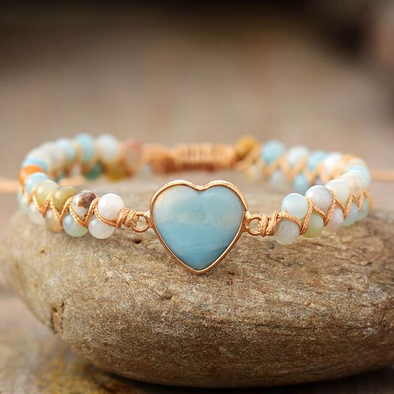 Amazonite Heart Braided Beads Bracelet