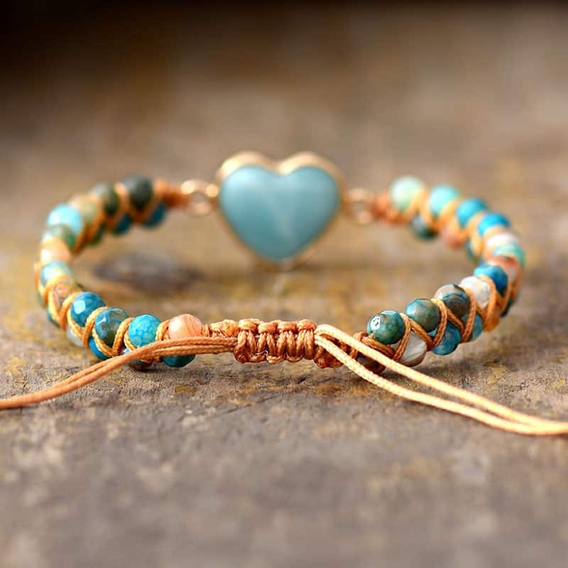 Amazonite Heart Braided Beads Bracelet