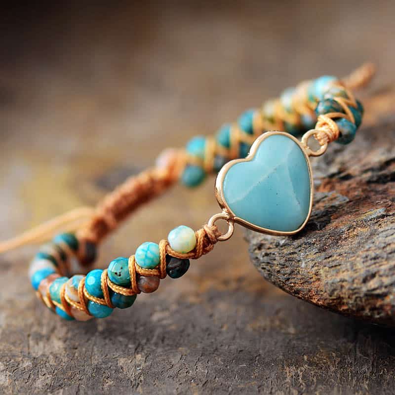 Amazonite Heart Braided Beads Bracelet