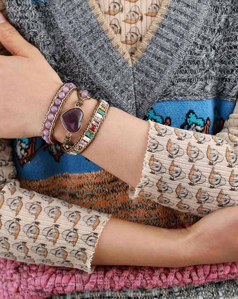 Amethyst Stone Salvia Wrap Bracelet