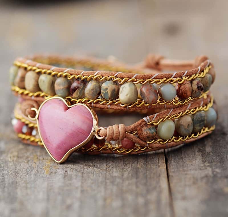 Harmony Heart Rhodonite Wrap Bracelet